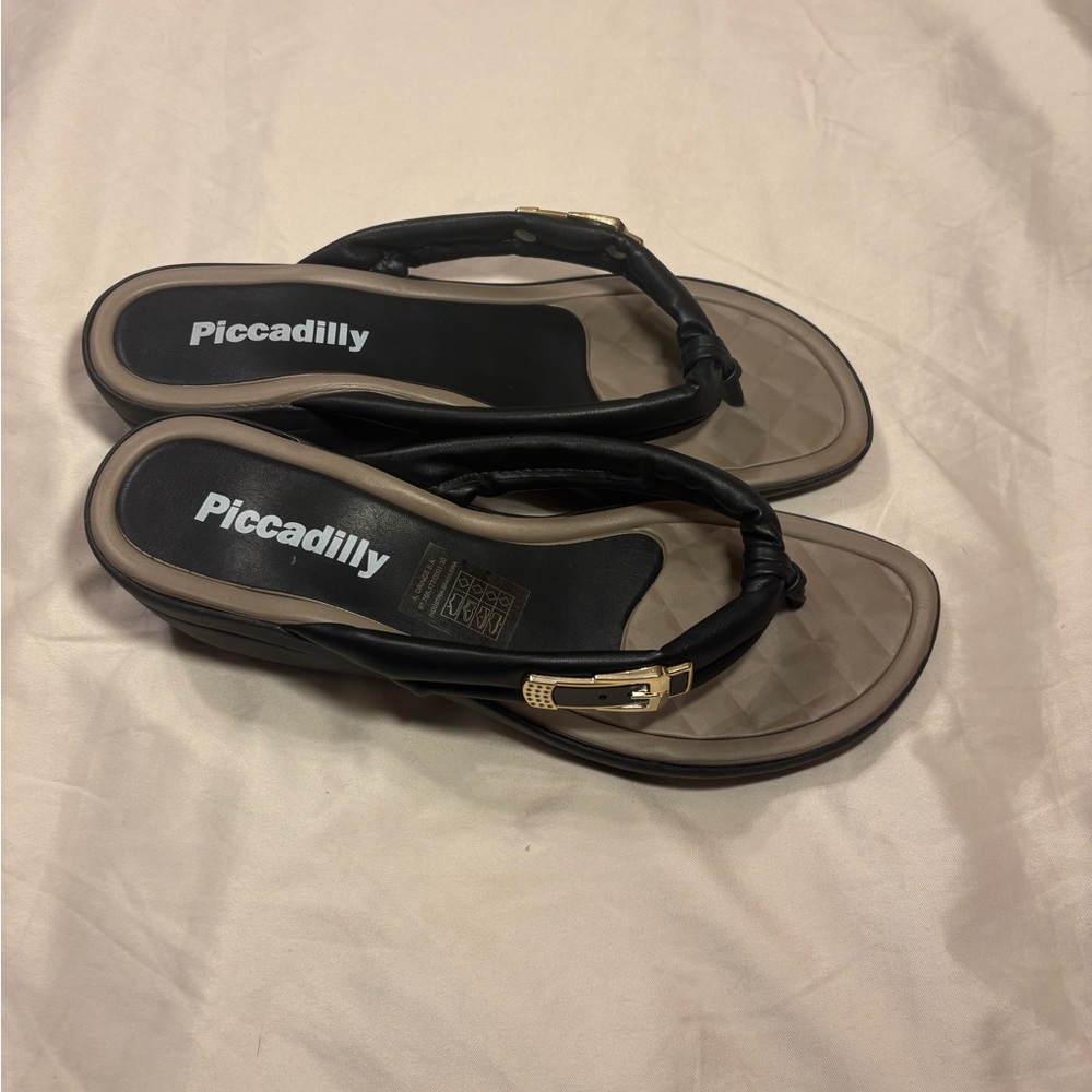 Piccadilly Women's Black Sandals with Gold Accents Size 10
